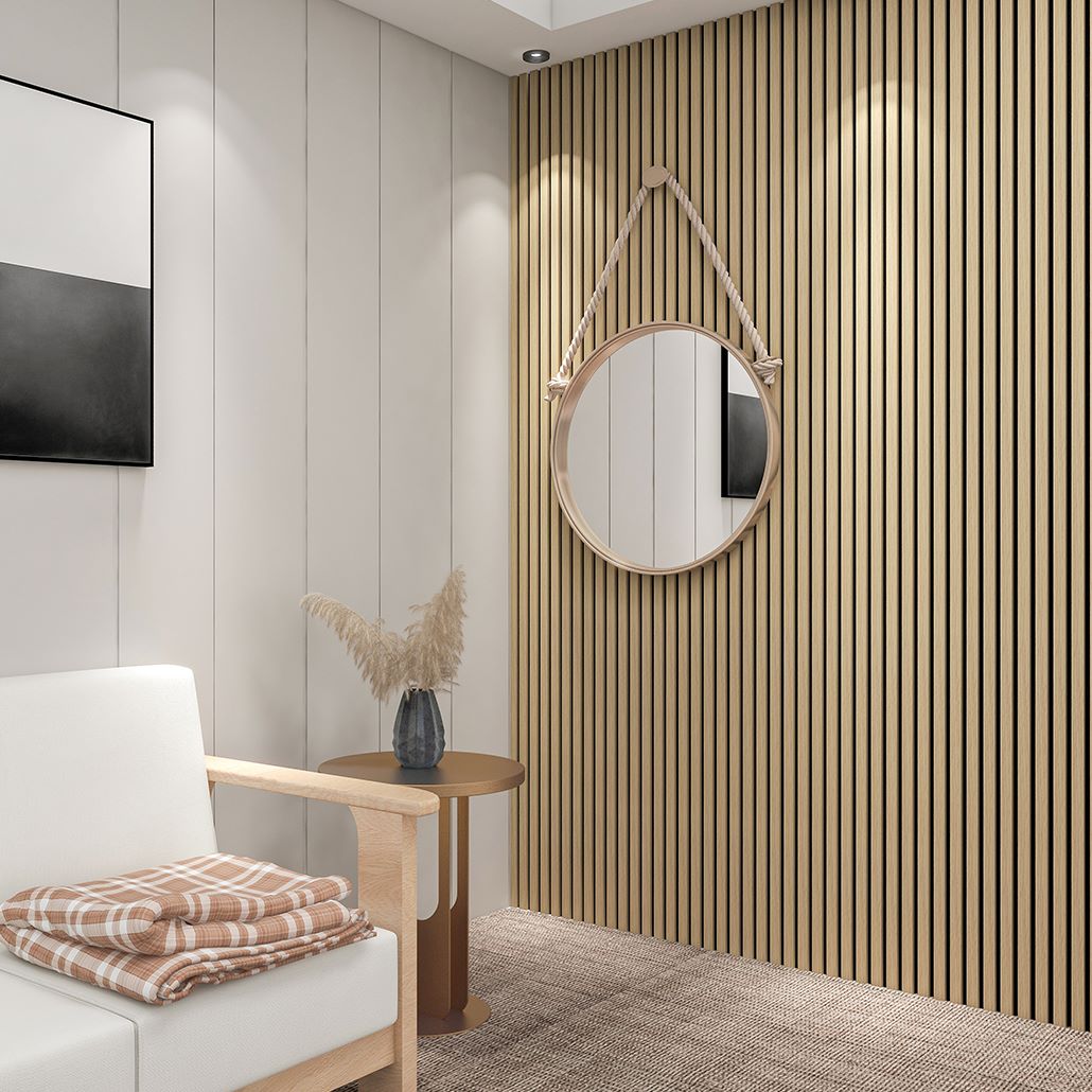 ideas modernas de diseño de paneles de pared de madera acústica para interiores de casas