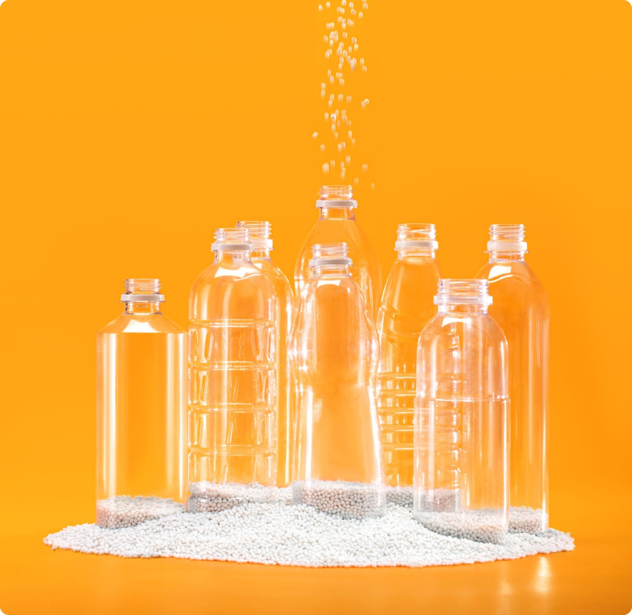A transparent PET plastic bottle used for packaging beverages or other liquids.