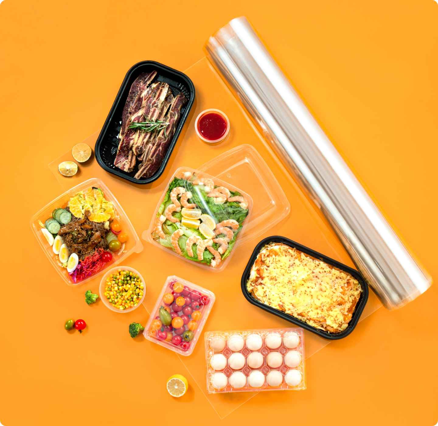 Food-grade PET sheet material, ideal for transparent packaging of edible products and various applications.