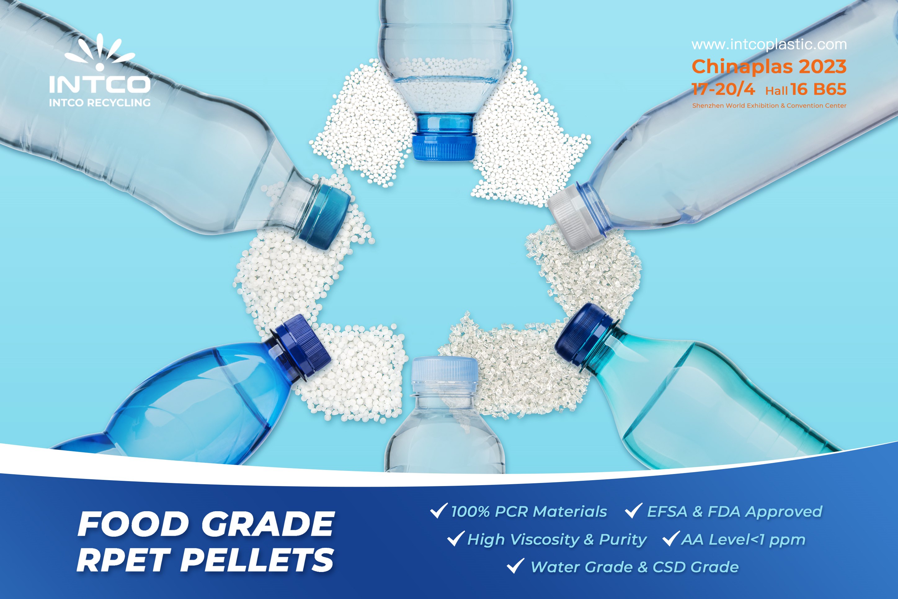 Recycling white PET plastic into reusable particles contributes to environmental conservation.