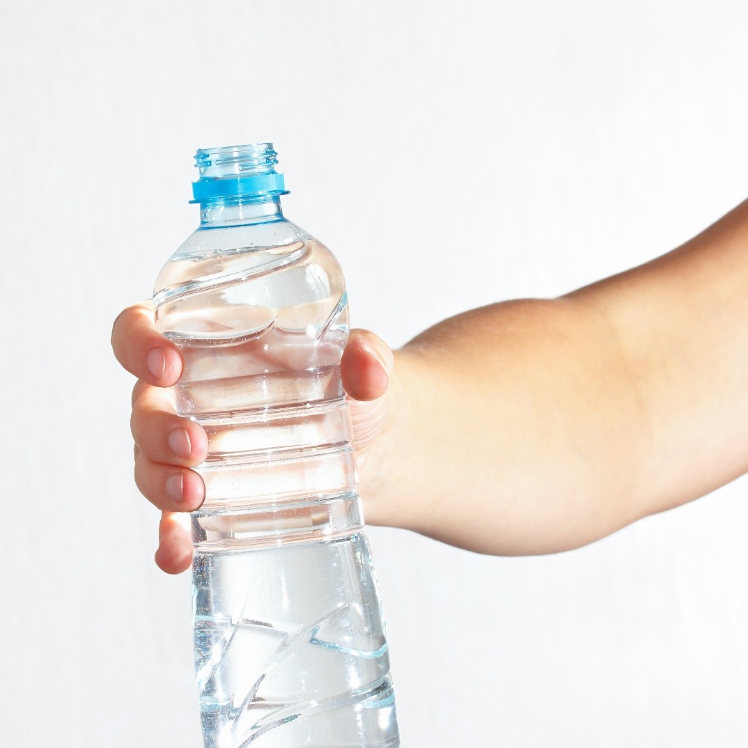 Environmentally friendly PET plastic bottle designed for bottle-to-bottle recycling.